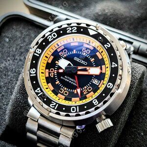 Automatic GMT Tuna Diver Black Yellow Seiko NH34A Watch 47mm Sapphire 24jewels